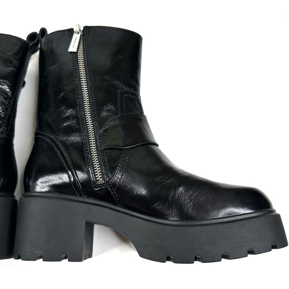 Michael Kors Perry Crinkled Patent Leather Moto Boot Women's 7M Buckled New - Picture 9 of 14